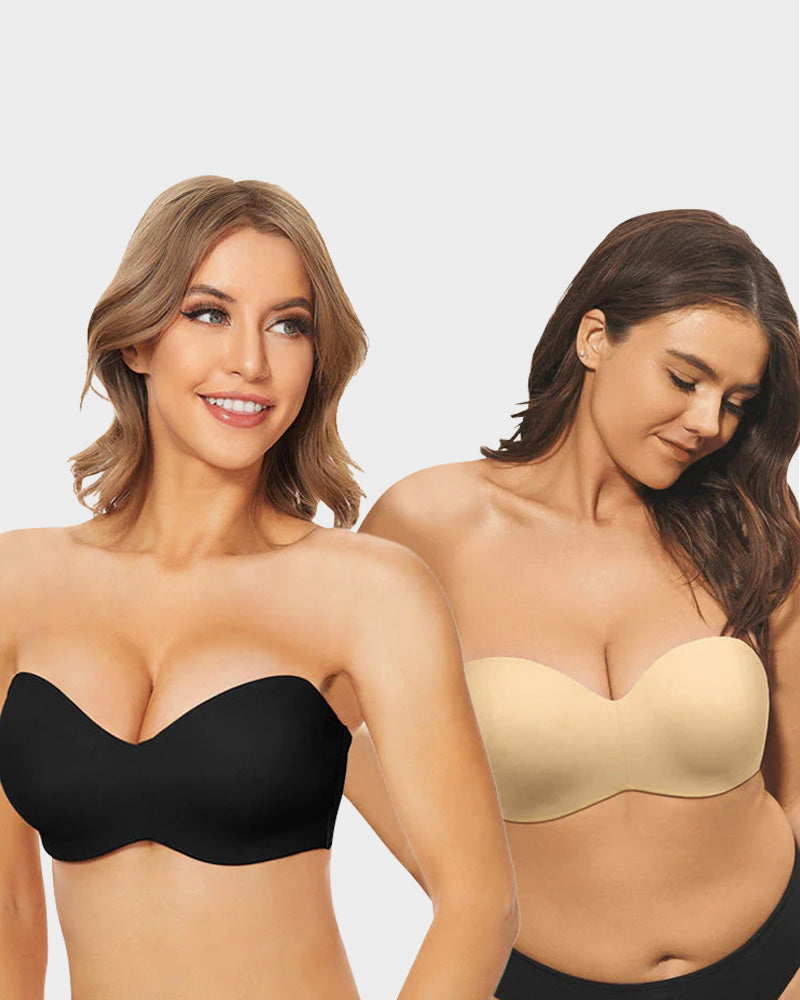 SheCurve® Full Support Non-Slip Convertible Bandeau Bra-Black+Nude