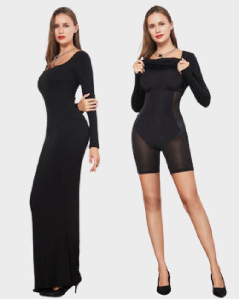 2 in 1 360° Built-in Curvy Slim Tummy Compression Slimming Long Sleeve Shaper Dress