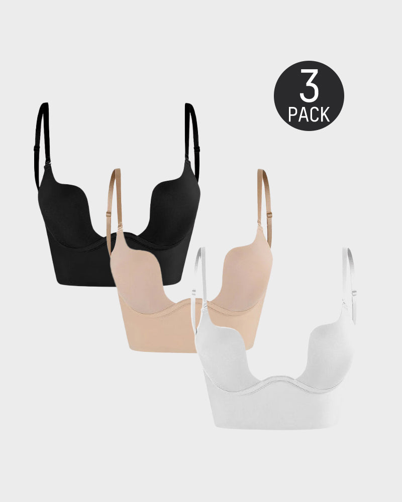 SheCurve® Low Back Secret Plunge Bra - Black+Beige (2 Pack)