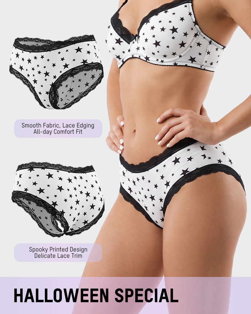 6-Pack Gothic Halloween Lace-Trim Hipster Panties