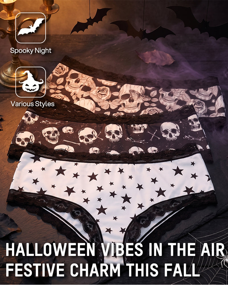 6-Pack Gothic Halloween Lace-Trim Hipster Panties
