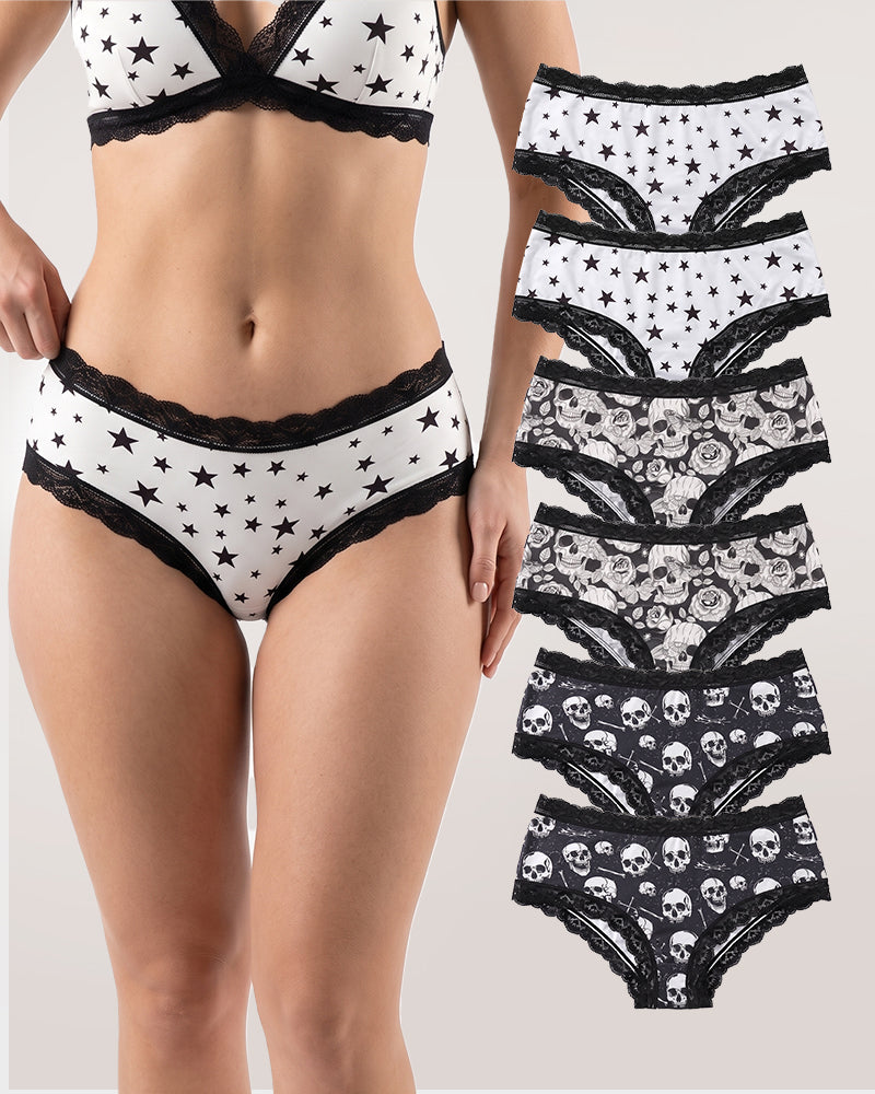 6-Pack Gothic Halloween Lace-Trim Hipster Panties