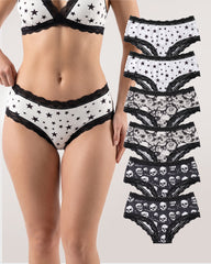 6-Pack Gothic Halloween Lace-Trim Hipster Panties