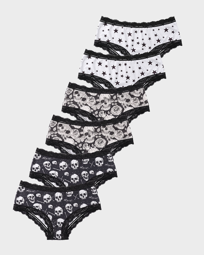 6-Pack Gothic Halloween Lace-Trim Hipster Panties