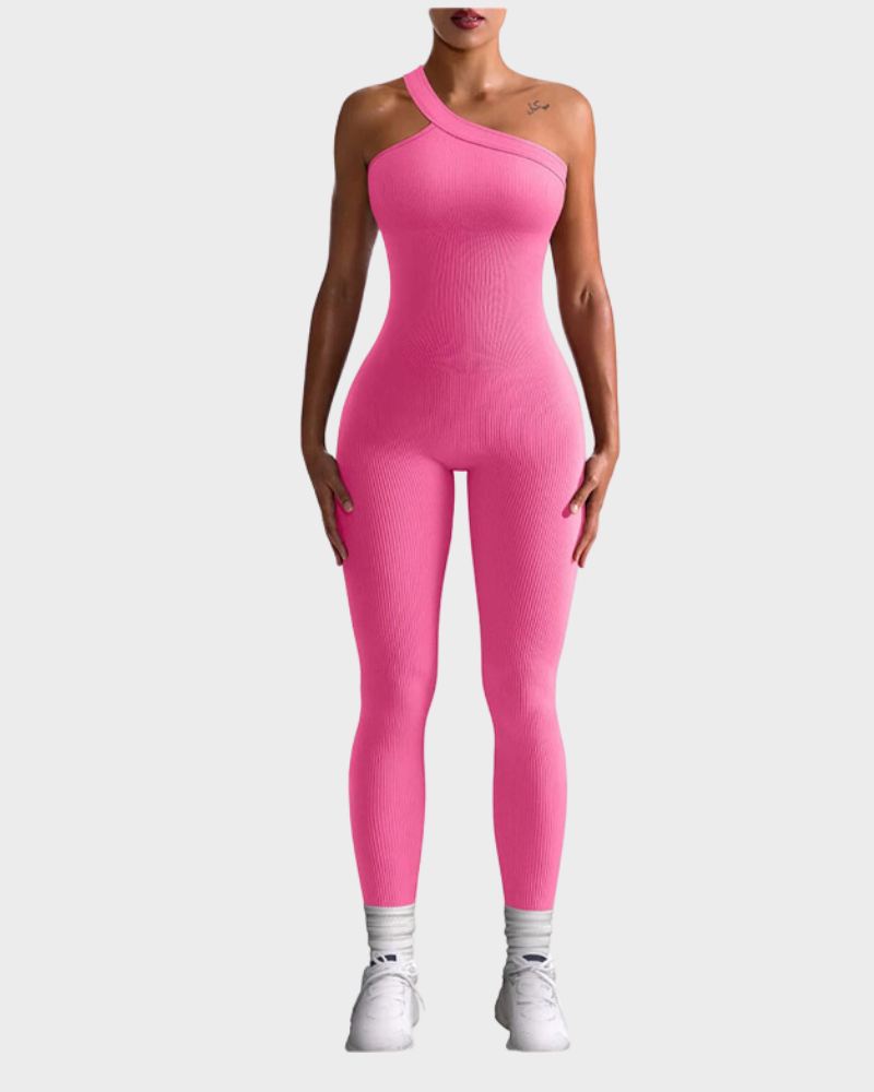 Yoga Jumpsuits Workout Ribbed One Shoulder One Piece Sport Jumpsuits