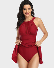 SheCurve® Swimdress V Neck Mesh Swimsuits