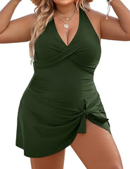 SheCurve® Plus Size One Piece Swim Dress Swimsuit Tummy Control Bathing Suits