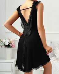 SheCurve®Sexy V-Back High Slit Lace Nightgown