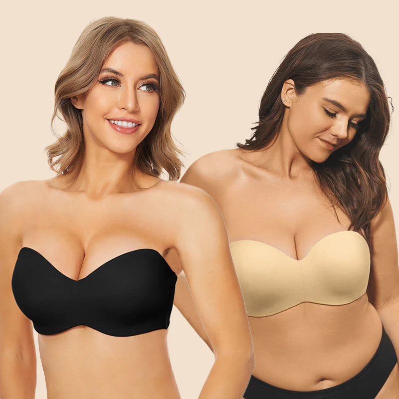 SheCurve® Full Support Non-Slip Convertible Bandeau Bra-Black+Nude