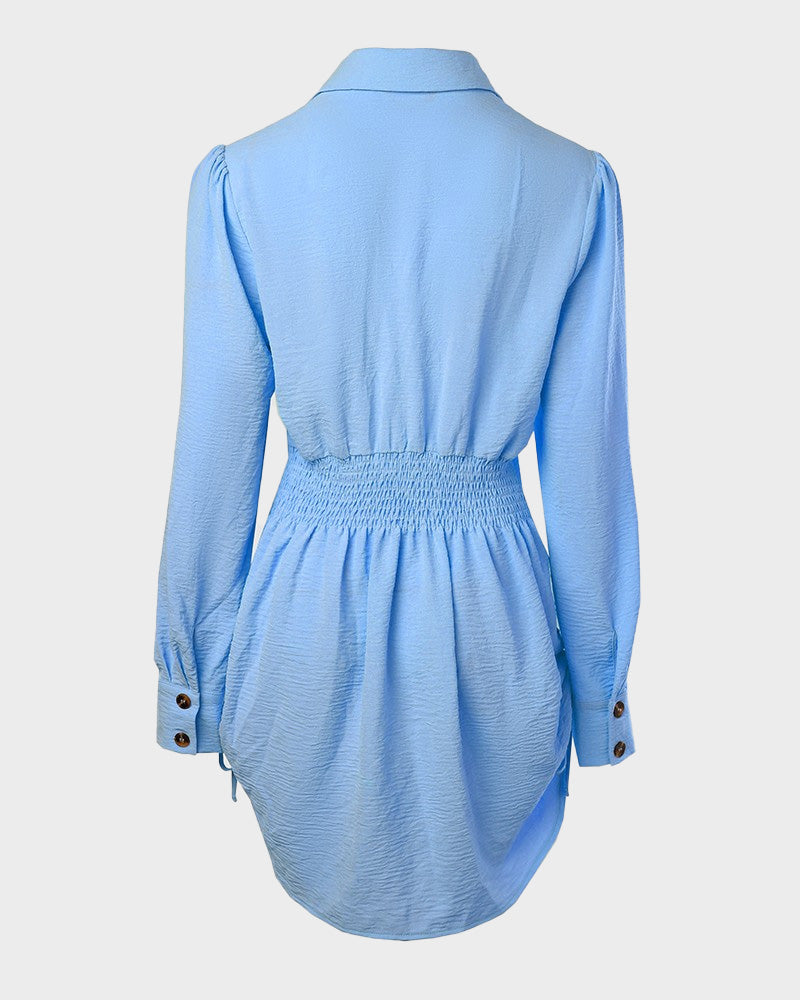 SheCurve®Long Sleeve Button Down Drawstring Shirt Dress