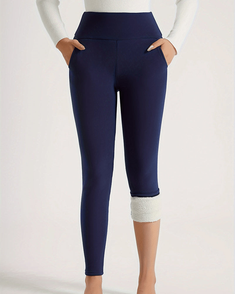 Plain Pocket High Waist Thermal Lined Leggings