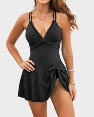 Adjustable Side-Slit V-Neck One-Piece Swimdress