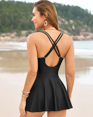 Adjustable Side-Slit V-Neck One-Piece Swimdress
