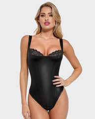 All-in-One Faux Leather Lace Corset thong Bodysuit