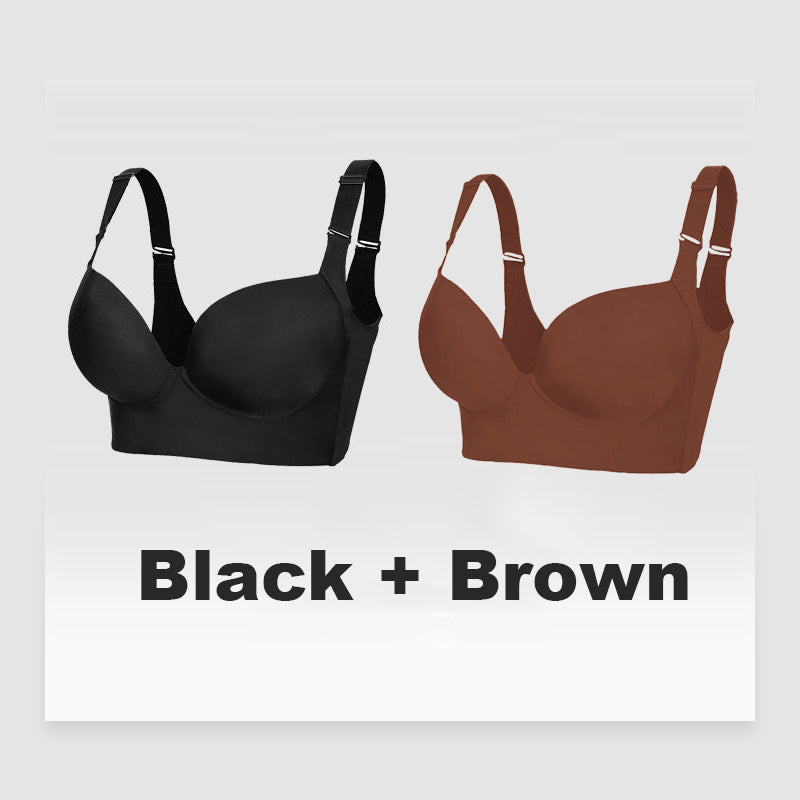 SheCurve® Push-Up Back Smoothing Bra- Black+Brown (2 Pack)