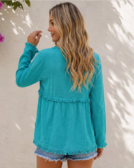 Boho Fringe V-Neck Long-Sleeve Babydoll Blouse