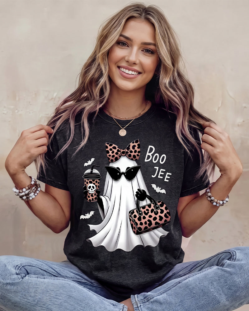 Boo-Jee Leopard Ghost Graphic T-Shirt