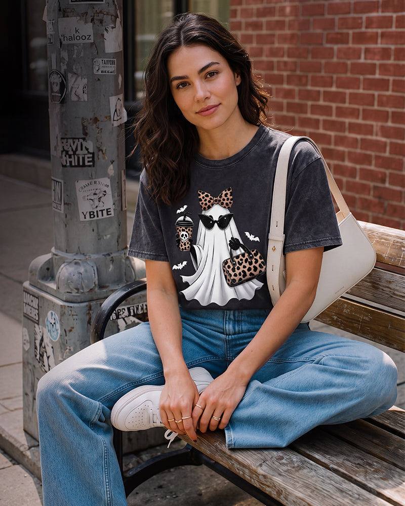Boo-Jee Leopard Ghost Graphic T-Shirt