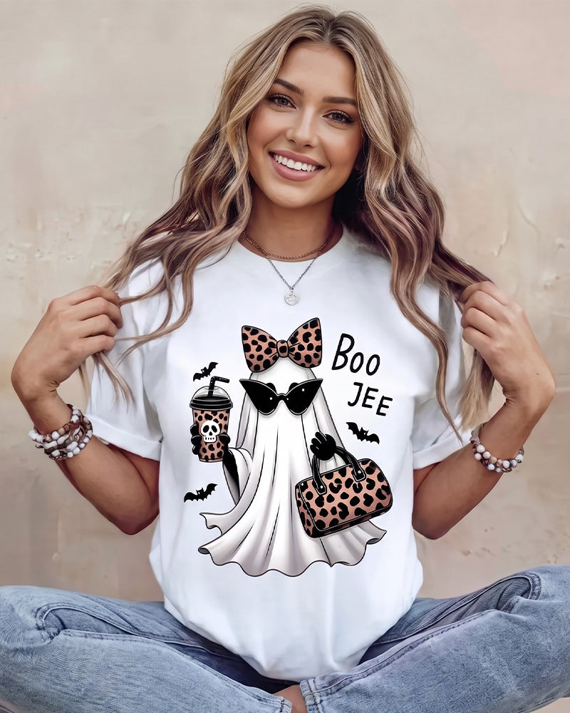 Boo-Jee Leopard Ghost Graphic T-Shirt