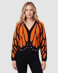 Butterfly-Wing Open-Front Knit Cardigan