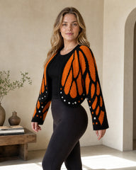 Butterfly-Wing Open-Front Knit Cardigan