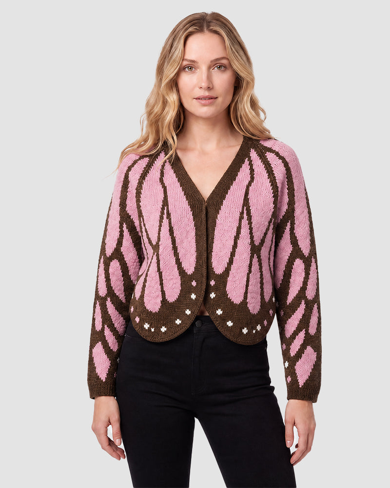Butterfly-Wing Open-Front Knit Cardigan