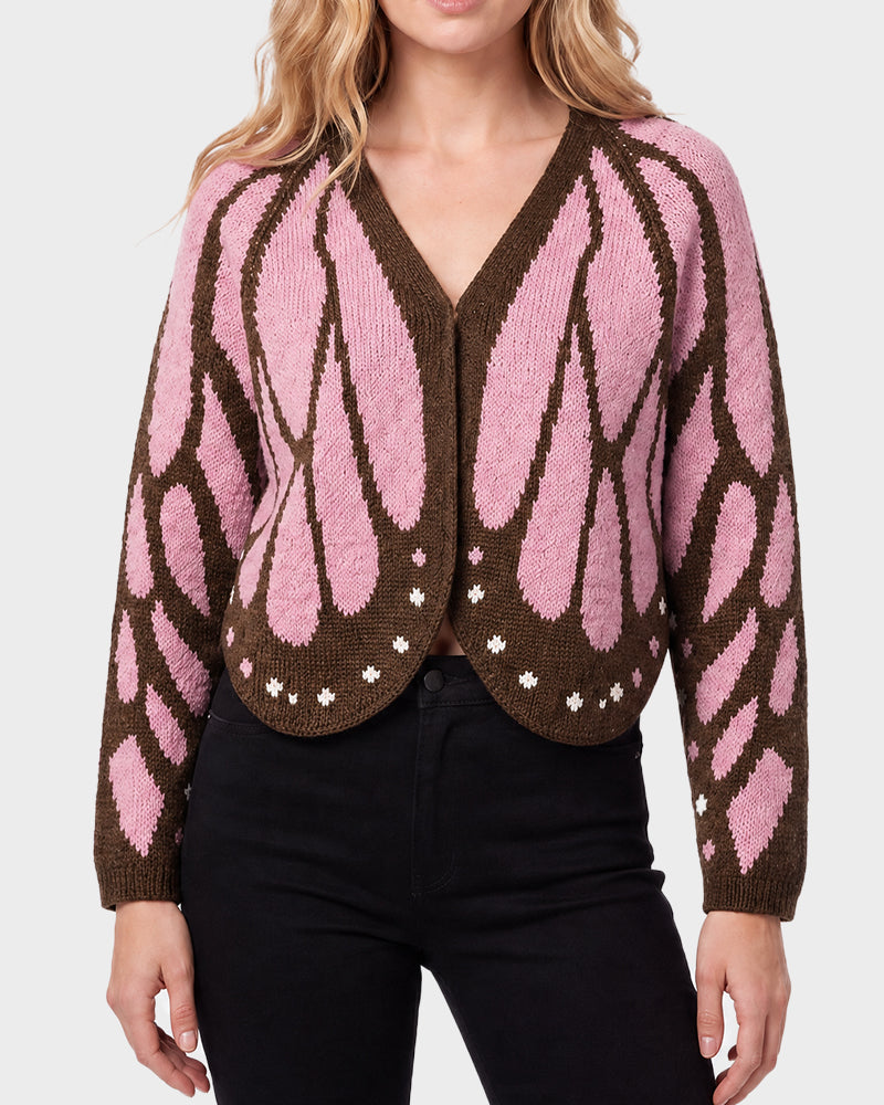 Butterfly-Wing Open-Front Knit Cardigan