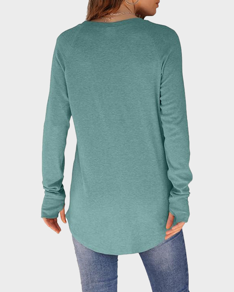 Casual Thumbhole Long Sleeve Top