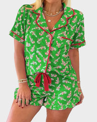Christmas Candy Cane Print Pajama Short Set