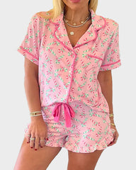 Christmas Candy Cane Print Pajama Short Set