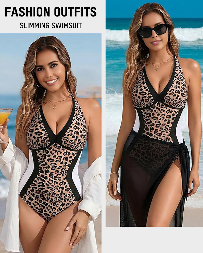 Color Block Tummy Control One-Piece Swimsuit