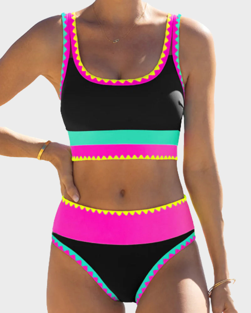 Sporty Colorblock Bikini Set (3-Piece)