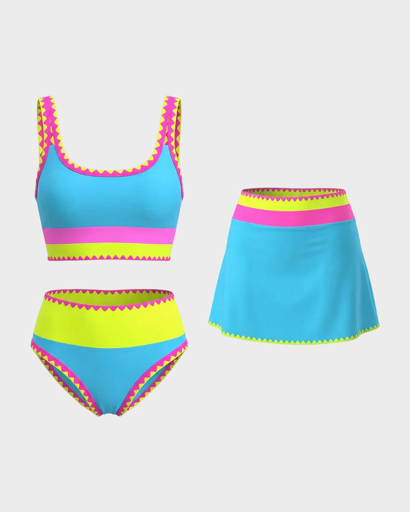 Sporty Colorblock Bikini Set (3-Piece)