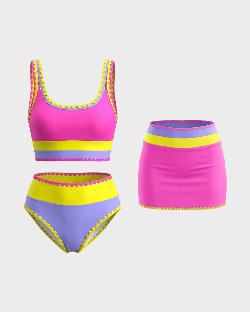 Sporty Colorblock Bikini Set (3-Piece)
