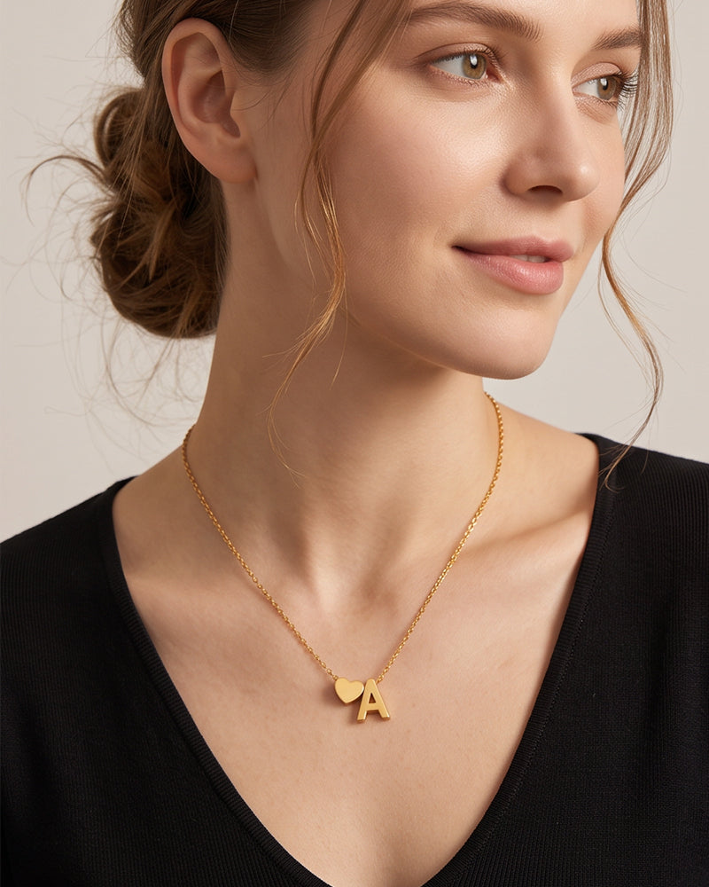 Dainty Heart Initial Necklace