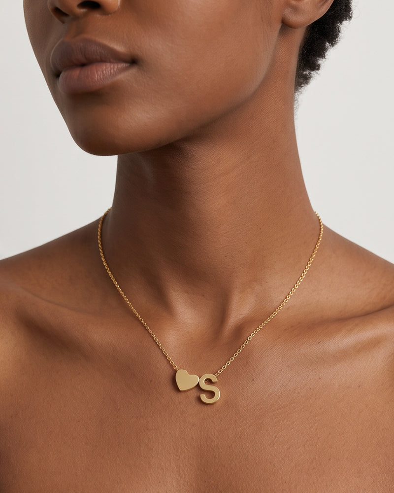 Dainty Heart Initial Necklace