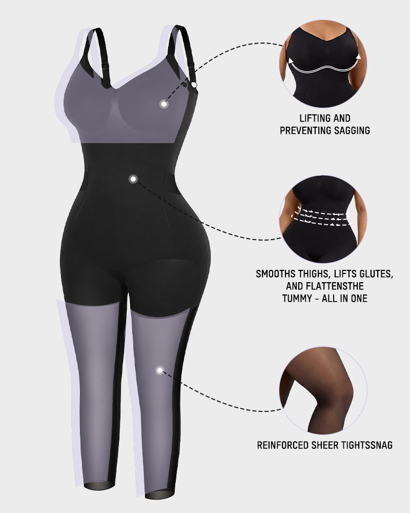 Easyslide™ Deep V Shapewear Bodysuit with Stockings