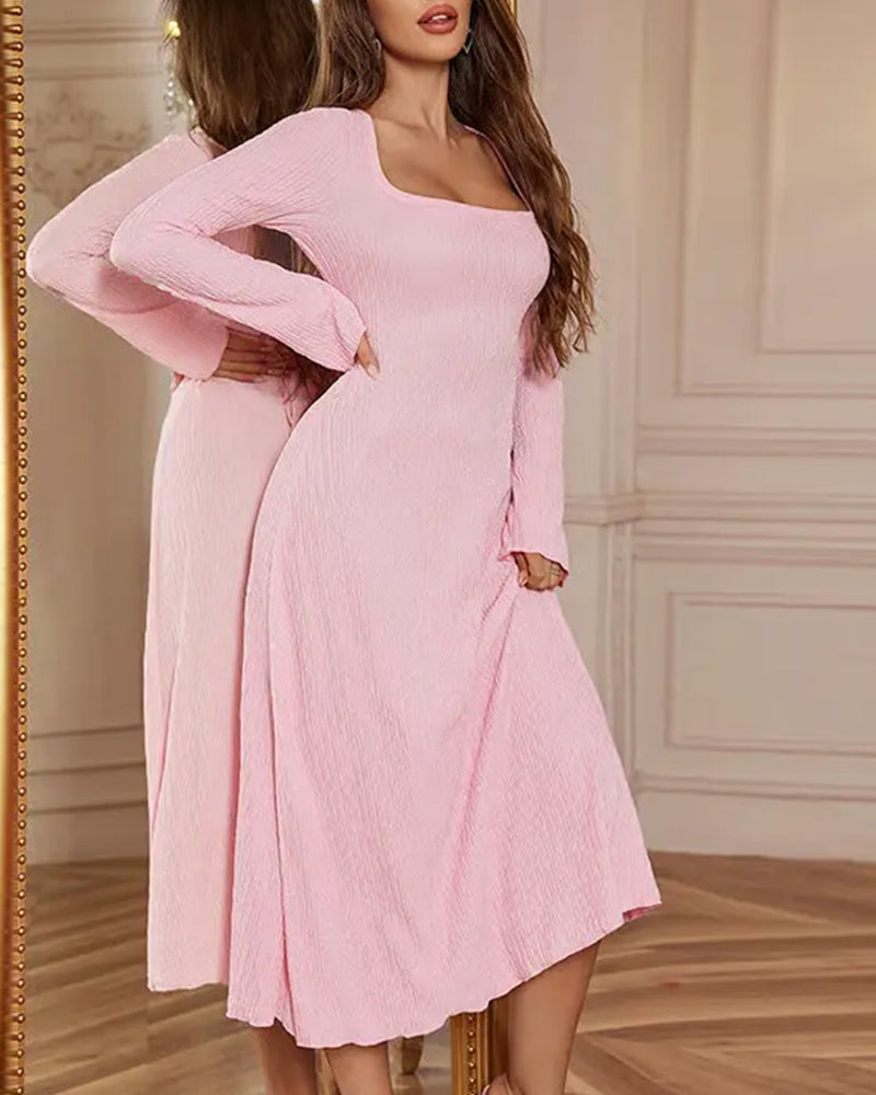 Elegant Lace-Up Square Neck A-Line Dress