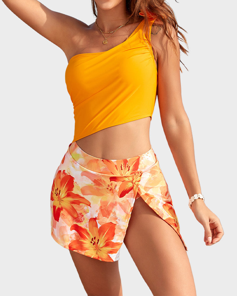 Floral One-Shoulder Cut-Out Swimdress