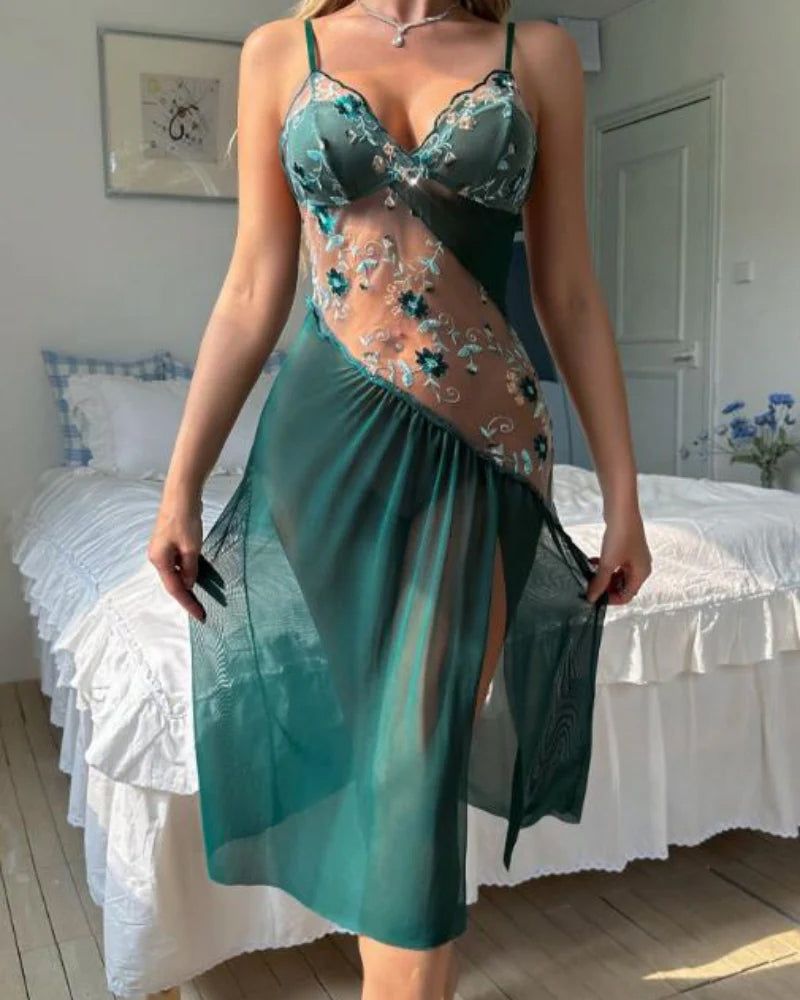 Floral Mesh Babydoll Sheer Sexy Sleepwear