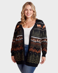 Fox Fair Isle Open-Front Knit Cardigan