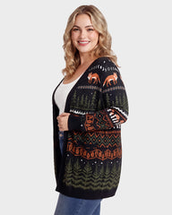 Fox Fair Isle Open-Front Knit Cardigan