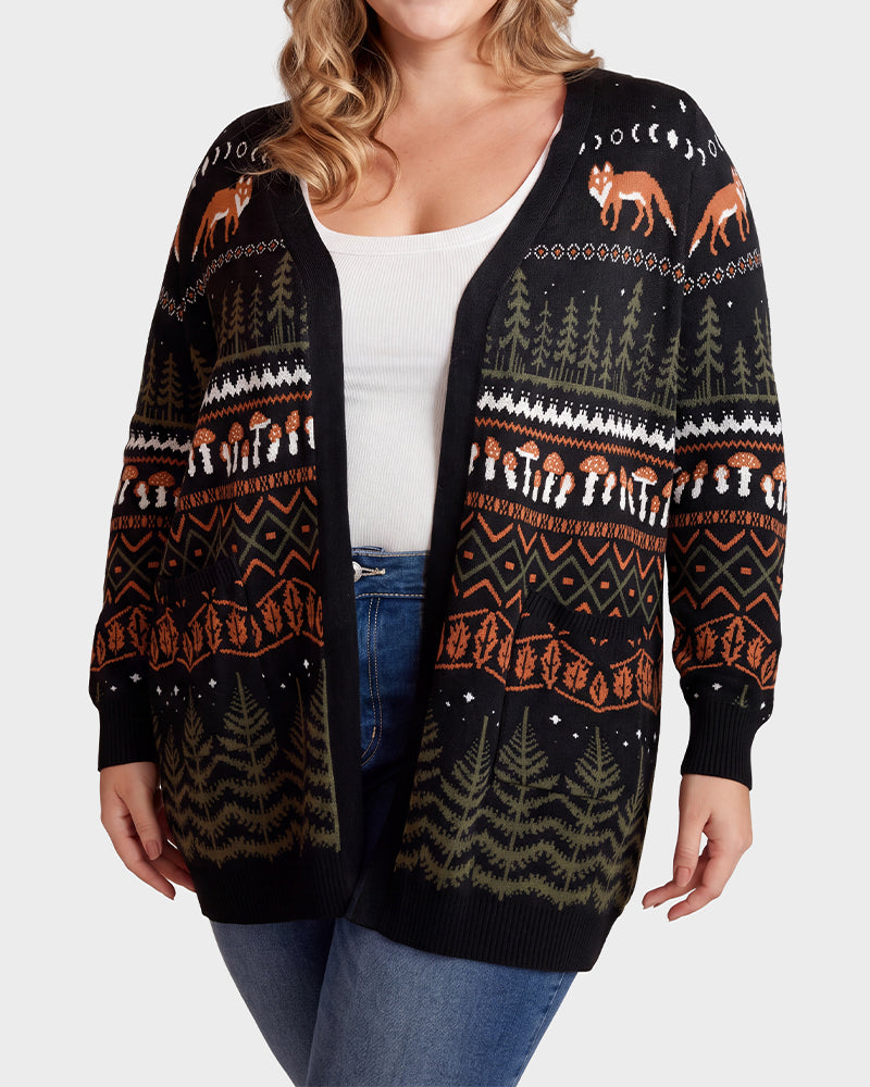 Fox Fair Isle Open-Front Knit Cardigan