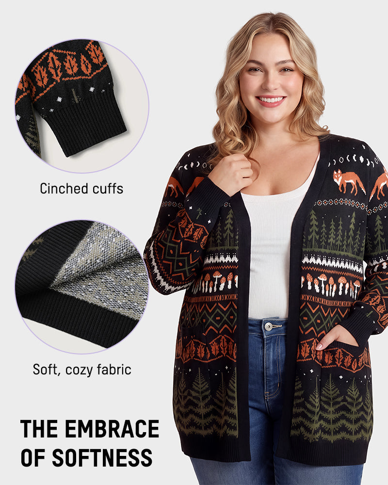 Fox Fair Isle Open-Front Knit Cardigan