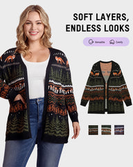 Fox Fair Isle Open-Front Knit Cardigan