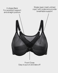 Front Closure Mesh Support Bra