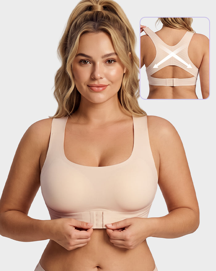 Front Closure Cross-Back Wireless Posture Bra