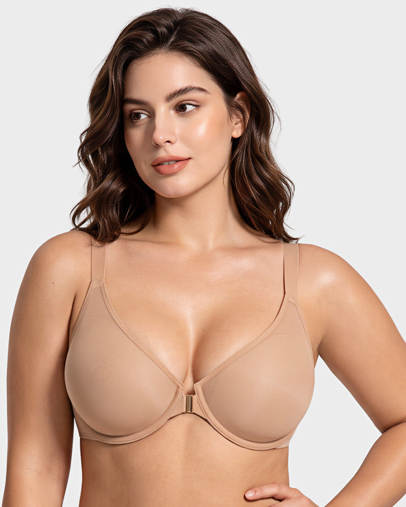 Front Closure Mesh Support Seamless Bra
