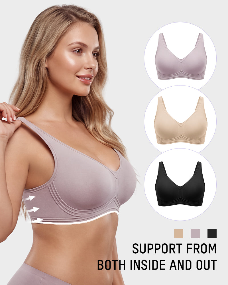 Full-Coverage Wireless V-Neck Support Bra