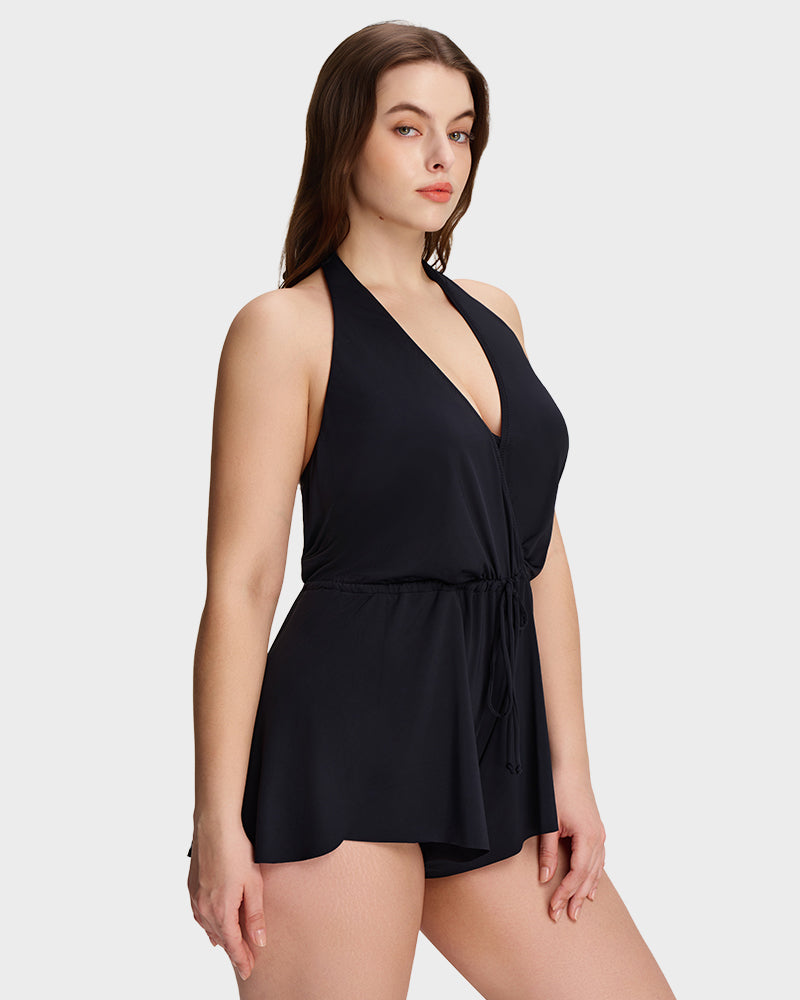 SculptSkin™ AirLift Halter V-Neck Swim Romper